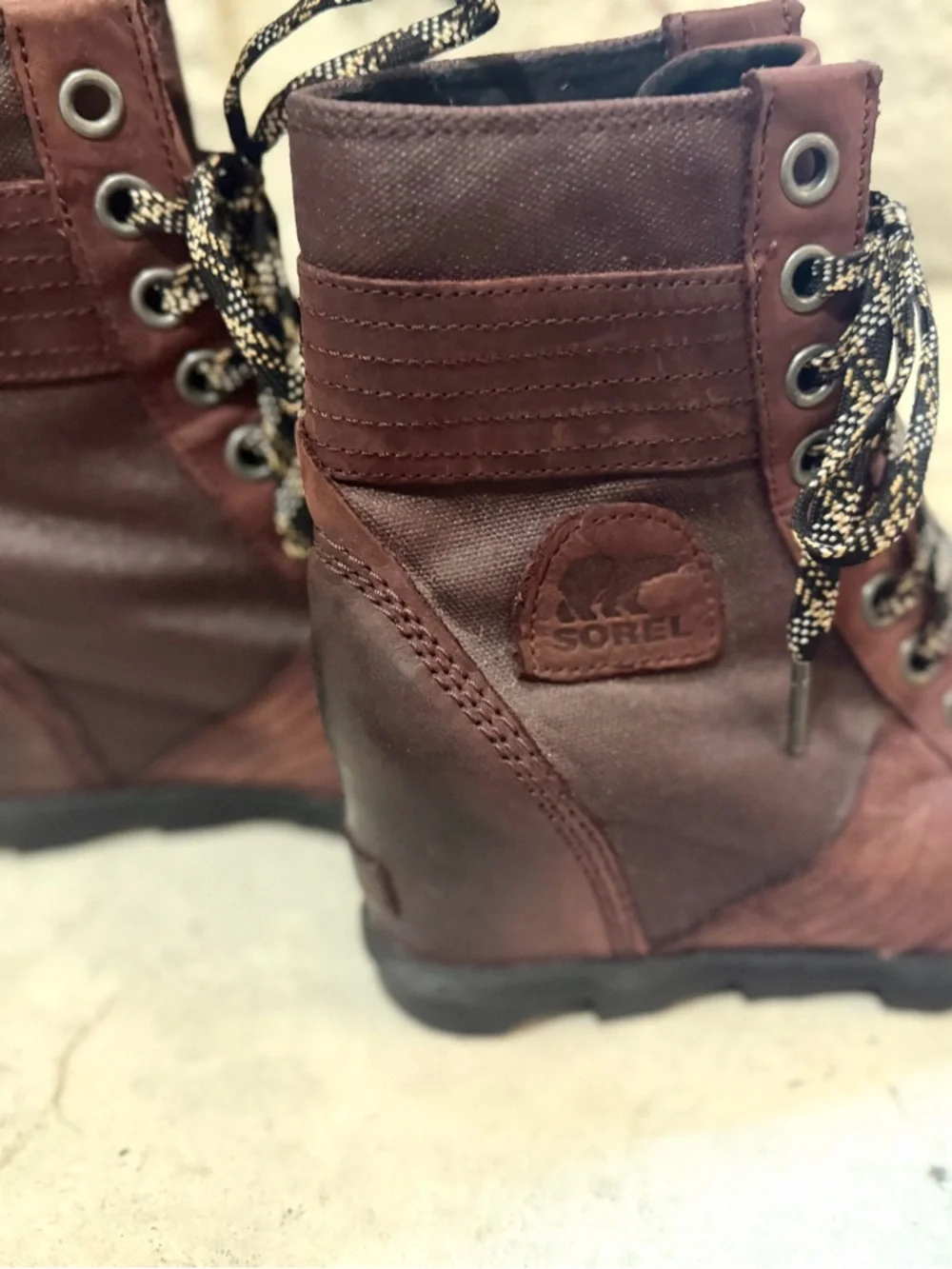 Sorel Women's Two-Tone Lace-Up Winter Boots in Chestnut and Dark Brown